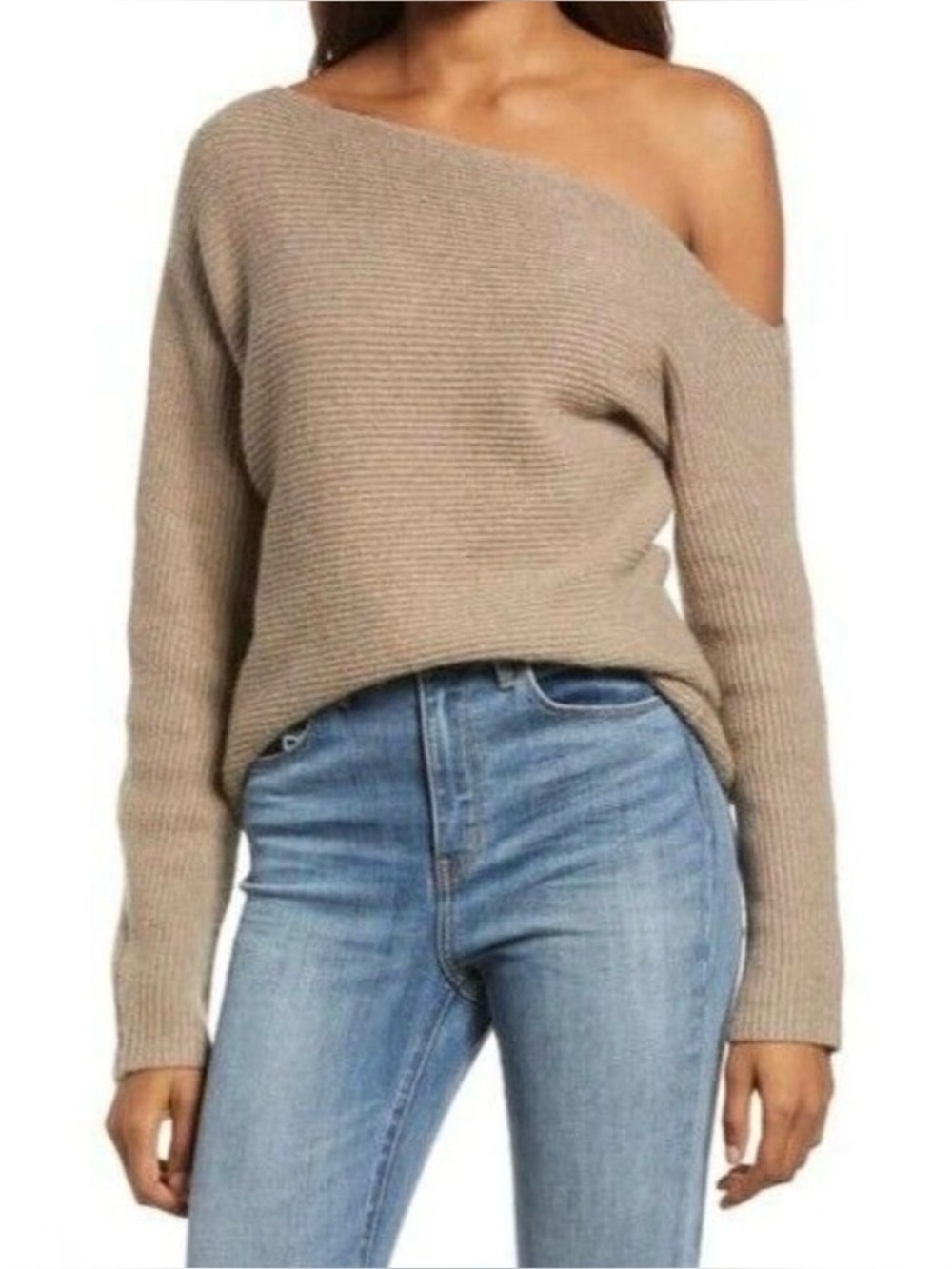 Black Off-Shoulder Ribbed Knit Sweater